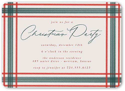 Plaid Edge Holiday Invitation, Red, 5x7 Flat, Christmas, Standard Smooth Cardstock, Rounded