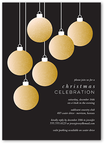 Editable Ornaments Holiday Invitation, Black, 5x7 Flat, Christmas, Pearl Shimmer Cardstock, Square