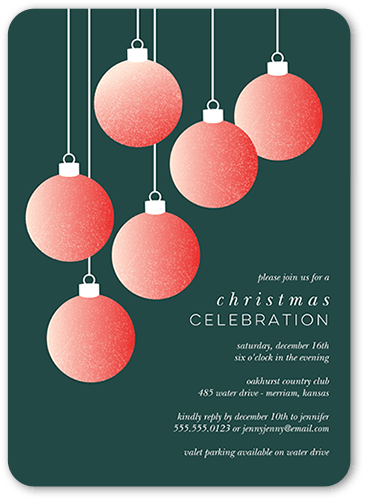 Editable Ornaments Holiday Invitation, Green, 5x7 Flat, Christmas, Matte, Signature Smooth Cardstock, Rounded, White