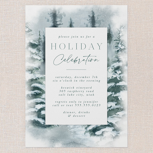Frosty Forest Holiday Invitation, Green, 5x7 Flat, Write Your Own, Matte, Signature Smooth Cardstock, Square