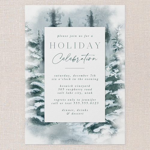 Frosty Forest Holiday Invitation, Green, 5x7 Flat, Matte, Signature Smooth Cardstock, Square