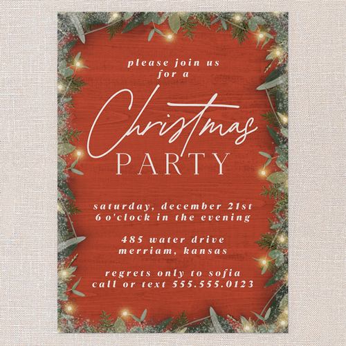 Holly Lights Holiday Invitation, Red, 5x7 Flat, Christmas, Matte, Signature Smooth Cardstock, Square