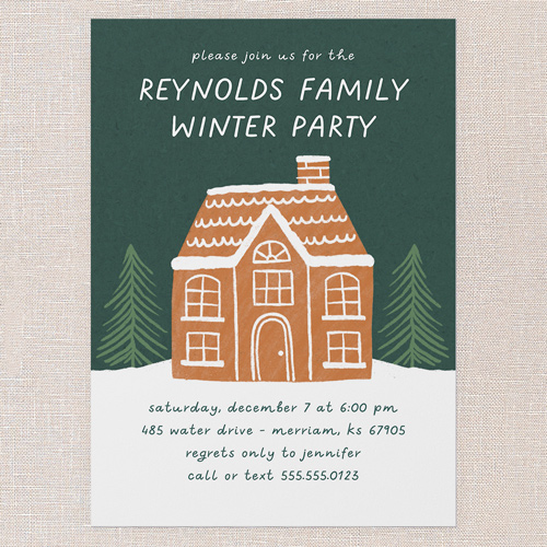 Gingerbread Gesture Holiday Invitation, Green, 5x7 Flat, Write Your Own Greeting, Standard Smooth Cardstock, Square