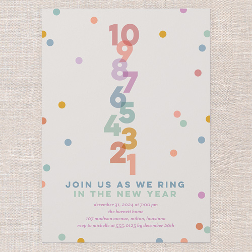Chromatic Confetti Holiday Invitation, White, 5x7 Flat, New Year, Luxe Double-Thick Cardstock, Square