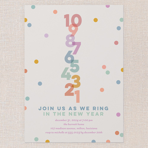 Chromatic Confetti Holiday Invitation, White, 5x7 Flat, New Year, Luxe Double-Thick Cardstock, Square