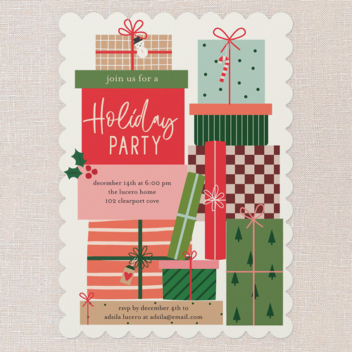 Gracious Gifts Holiday Invitation, Red, 5x7 Flat, Holiday, Matte, Signature Smooth Cardstock, Scallop