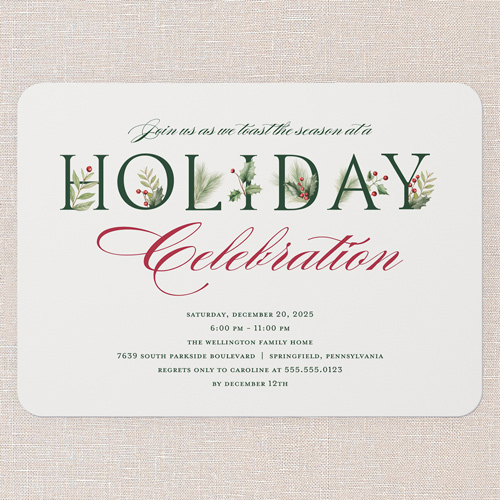 Elegant Gathering Holiday Invitation, Beige, 5x7 Flat, Holiday, Pearl Shimmer Cardstock, Rounded, Beige