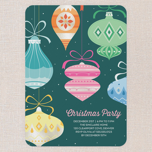 Ornament Gathering Holiday Invitation, Blue, 5x7 Flat, Christmas, Standard Smooth Cardstock, Rounded, Wave