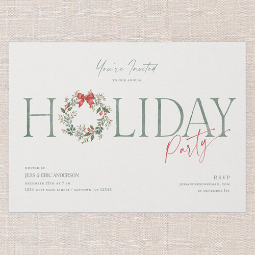 Wreath Invitation Holiday Invitation, White, 5x7 Flat, Holiday, Standard Smooth Cardstock, Square, White