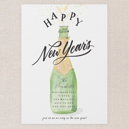 Champagne Splash Holiday Invitation, White, none, 5x7 Flat, New Year, Pearl Shimmer Cardstock, Square, White