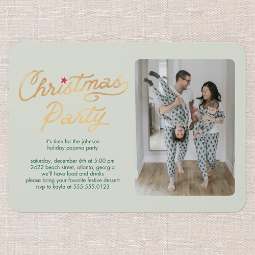 Starry Script Invite Holiday Invitation, Green, 5x7 Flat, Christmas, 100% Recycled Cardstock , Rounded, Mint