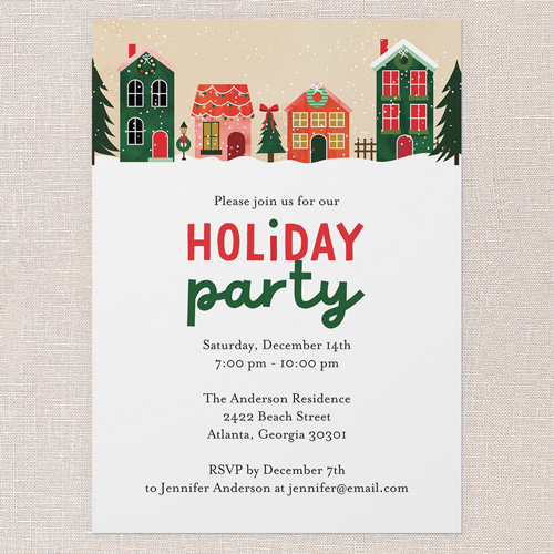 Festive Village Holiday Invitation, White, 5x7 Flat, Holiday, 100% Recycled Cardstock , Square, White