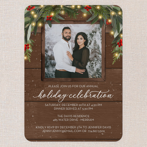 Evergreen Glow Holiday Invitation, Brown, 5x7 Flat, Holiday, 100% Recycled Cardstock , Rounded, Chocolate