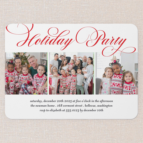 Swirl Invitation Holiday Invitation, Red, 5x7 Flat, Holiday, Pearl Shimmer Cardstock, Rounded, Red