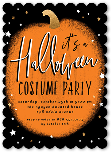 Pumpkin Party Halloween Invitation, Black, 5x7 Flat, Pearl Shimmer Cardstock, Scallop