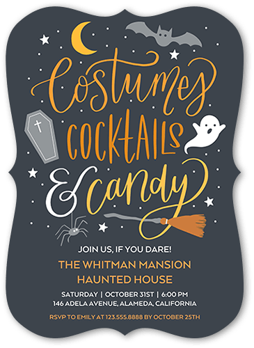 Costumes and Cocktails Halloween Invitation, Gray, 5x7 Flat, Matte, Signature Smooth Cardstock, Bracket