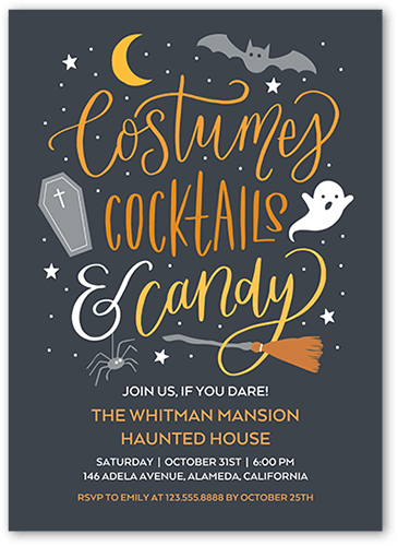 Costumes and Cocktails Halloween Invitation, Gray, 5x7 Flat, Standard Smooth Cardstock, Square