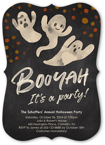 Booyah Halloween Invitation, Grey, 5x7 Flat, Pearl Shimmer Cardstock, Bracket