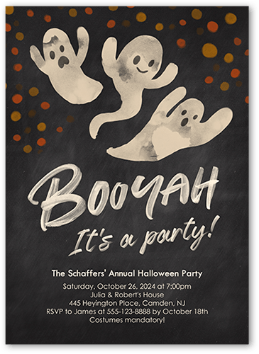 Booyah Halloween Invitation, Grey, 5x7 Flat, 100% Recycled Cardstock , Square