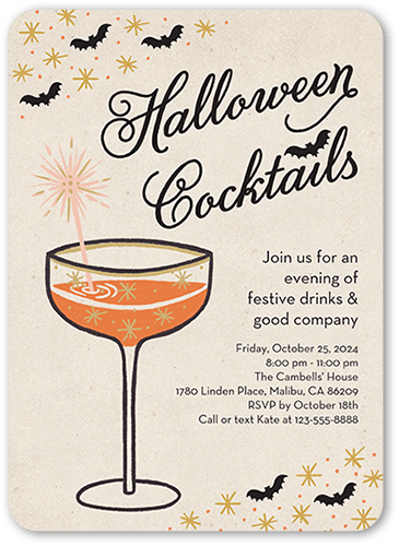 Delightfully Retro Halloween Invitation, Beige, 5x7 Flat, Matte, Signature Smooth Cardstock, Rounded