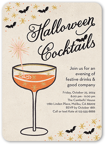 Delightfully Retro Halloween Invitation, Beige, 5x7 Flat, Standard Smooth Cardstock, Rounded