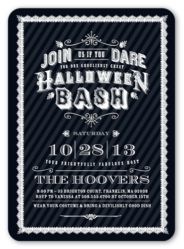 Ghoulish Gala Halloween Invitation, Black, Standard Smooth Cardstock, Rounded