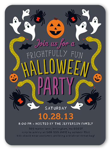 Frightfully Fun Halloween Invitation, Grey, Pearl Shimmer Cardstock, Rounded