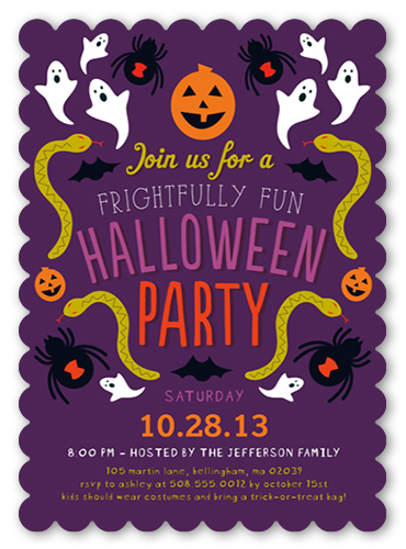 Frightfully Fun Halloween Invitation, Purple, 100% Recycled Cardstock , Scallop