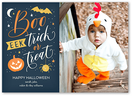 Boo Eek Halloween Card, Blue, 5x7 Flat, Luxe Double-Thick Cardstock, Square