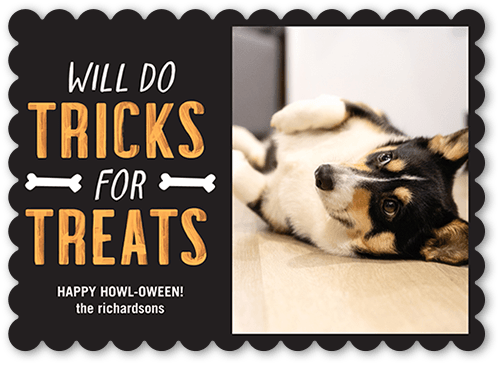 Tricks for Treats Halloween Card, Grey, 5x7, Matte, Signature Smooth Cardstock, Scallop