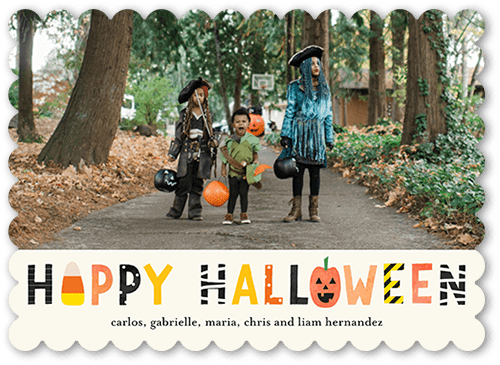 Happy Little Pumpkin Halloween Card, Beige, 5x7 Flat, Pearl Shimmer Cardstock, Scallop