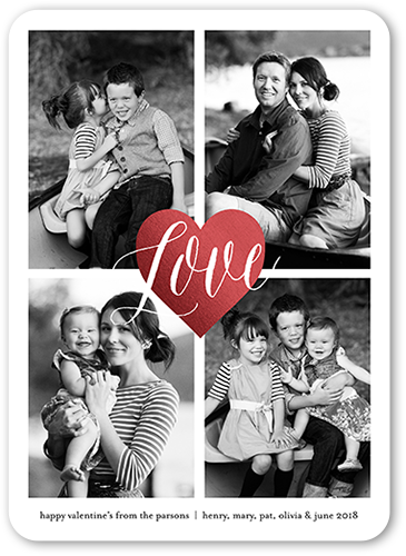 I Heart You Valentine's Card, Red, Pearl Shimmer Cardstock, Rounded