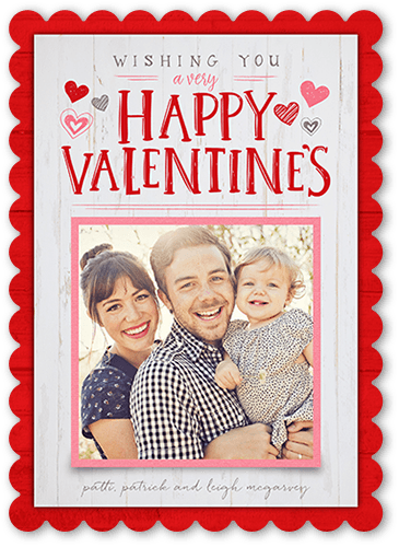 Wishing You Love Valentine's Card, Red, Pearl Shimmer Cardstock, Scallop