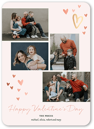 Mild Hearts Valentine's Day Card, Pink, 5x7 Flat, 100% Recycled Cardstock , Rounded
