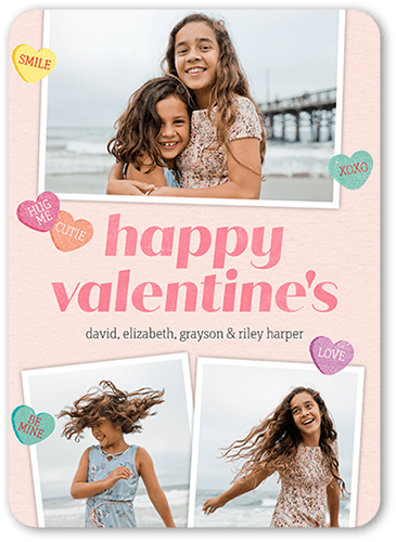 Candy Love Valentine's Card, Pink, 5x7 Flat, 100% Recycled Cardstock , Rounded