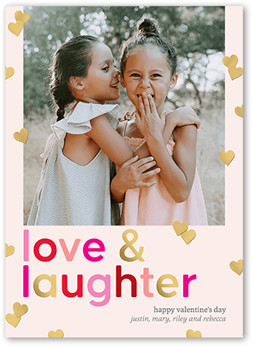 Lovely Laughter Valentine's Card, Pink, 5x7 Flat, Luxe Double-Thick Cardstock, Square