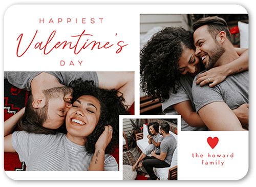 Grid Heart Valentine's Card, White, 5x7 Flat, Pearl Shimmer Cardstock, Rounded