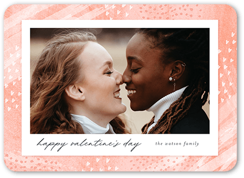 Watercolor Affections Valentine's Card, Orange, 5x7 Flat, Matte, Signature Smooth Cardstock, Rounded, Peach