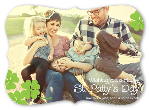 Four Leaf Clovers St. Patrick's Day Card, Green, Pearl Shimmer Cardstock, Bracket
