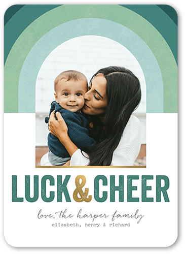 Joyful Rainbow St. Patrick's Day Card, Green, 5x7 Flat, Pearl Shimmer Cardstock, Rounded, Verdant