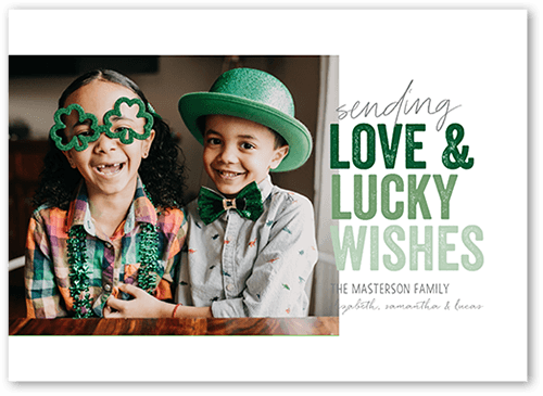 Lucky Gradient St. Patrick's Day Card, White, 5x7 Flat, Pearl Shimmer Cardstock, Square