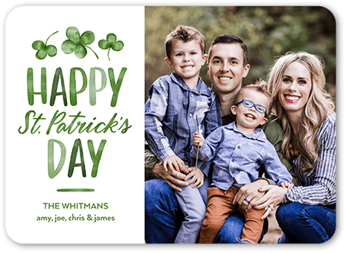 Happy Shamrock St. Patrick's Day Card, White, 5x7 Flat, Pearl Shimmer Cardstock, Rounded