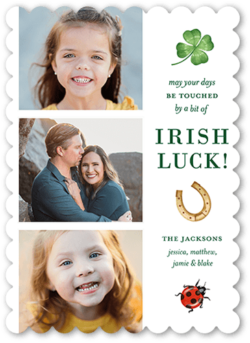 Lucky Symbols St. Patrick's Day Card, White, 5x7, Pearl Shimmer Cardstock, Scallop