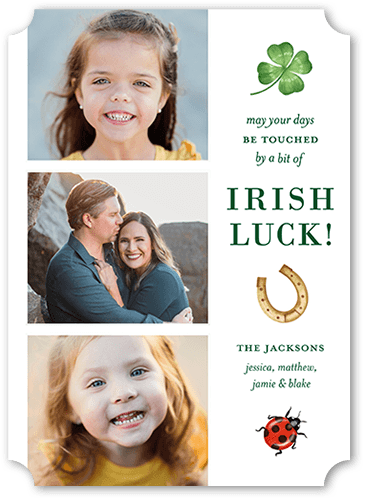 Lucky Symbols St. Patrick's Day Card, White, 5x7 Flat, Pearl Shimmer Cardstock, Ticket