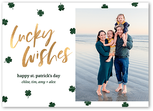 Falling Shamrocks St. Patrick's Day Card, White, 5x7 Flat, 100% Recycled Cardstock , Square