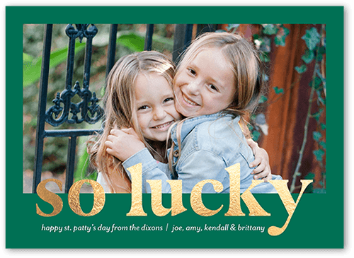 Lucky Serif St. Patrick's Day Card, Green, 5x7 Flat, Pearl Shimmer Cardstock, Square