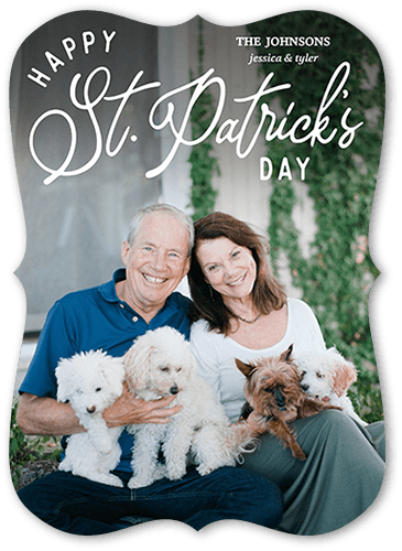 Calligraphic Greetings St. Patrick's Day Card, White, 5x7, Matte, Signature Smooth Cardstock, Bracket