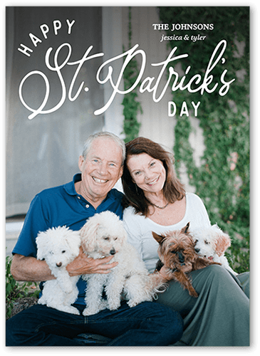 Calligraphic Greetings St. Patrick's Day Card, White, 5x7 Flat, 100% Recycled Cardstock , Square, White