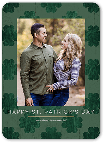 Rustic Luck St. Patrick's Day Card, Green, 5x7 Flat, Pearl Shimmer Cardstock, Rounded, Forest