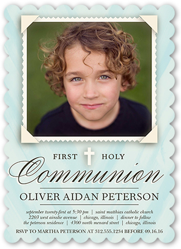 Holy Communion Boy Communion Invitation, Blue, Pearl Shimmer Cardstock, Scallop
